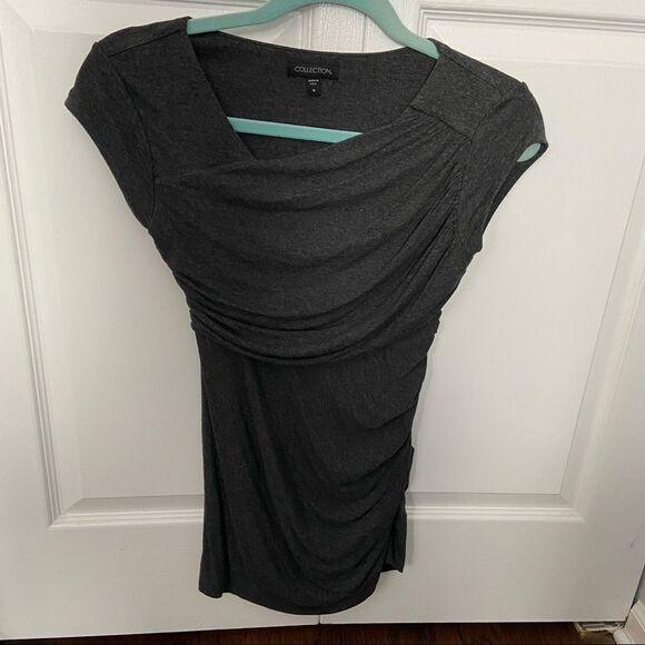 Collection Maternity Dark Heather Gray Spandex Blend Short Sleeve Top - Small - Picture 2 of 8